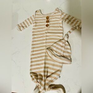 CADEN LANE Infant Waffle Knit Knotted Gown- Latte Stripes